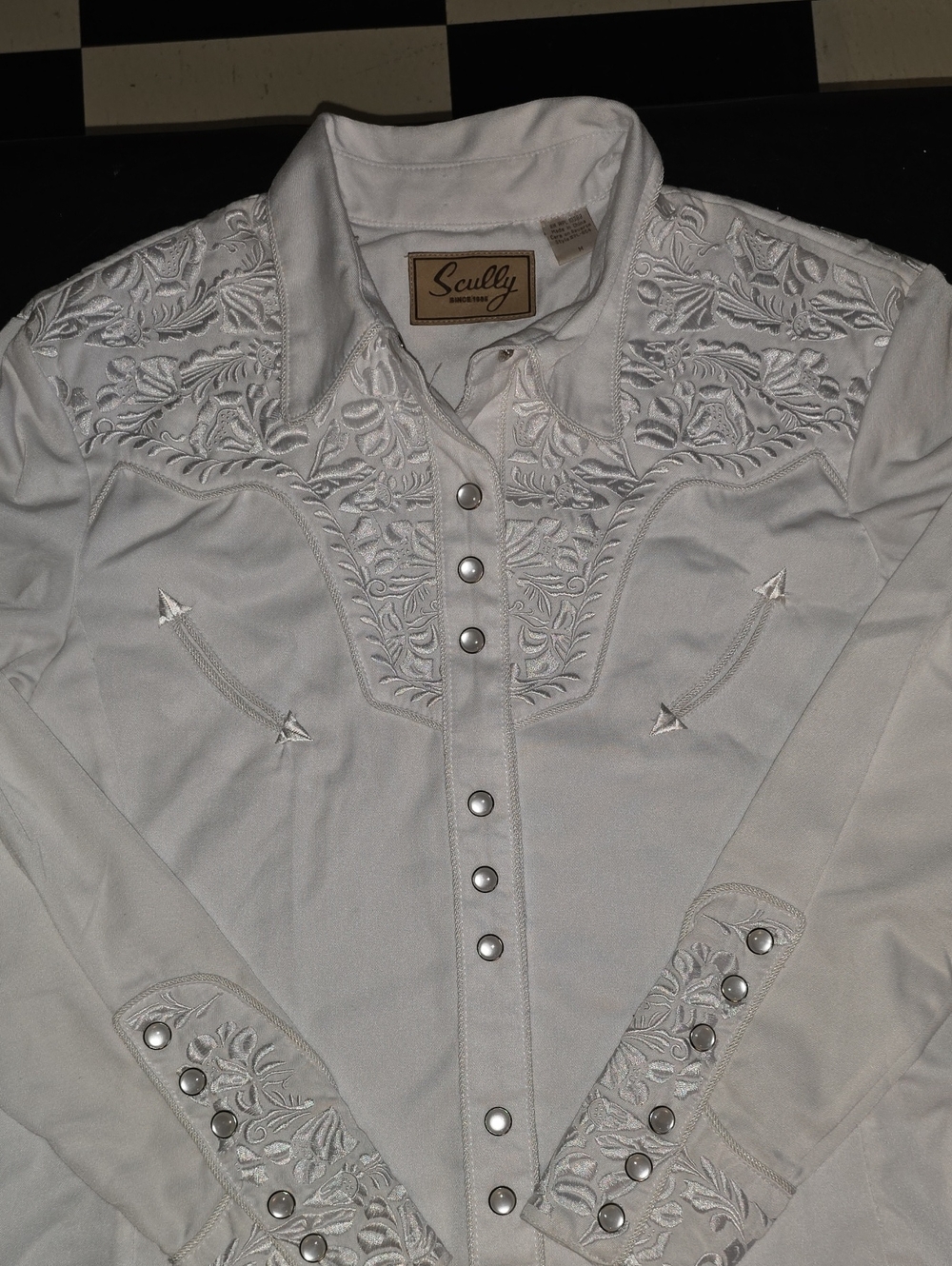 Scully White Embroidered Western Snap-Front Shirt